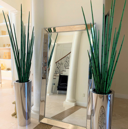 grande pulido inoxidable acero cono jarrón con grande serpiente hierba Plant.