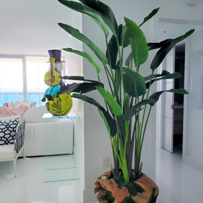 grande Ship-Shape teca jardinera con grande ave de paraíso Flower