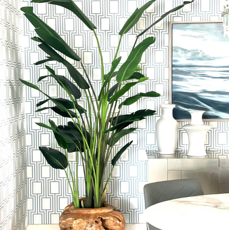 grande Ship-Shape teca jardinera con grande ave de paraíso Flower