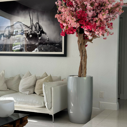 brillante plateado lisboa jarrón con personalizado tricolour rosa cerezo flor árbol