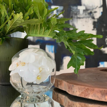 10″ Crosswinds jarrón con blanco orquídeas