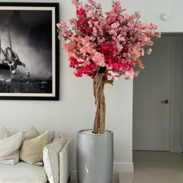 brillante plateado lisboa jardinera con personalizado hecho Tri Color rosa cerezo flor árbol