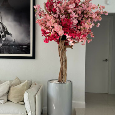 brillante plateado lisboa jardinera con personalizado hecho Tri Color rosa cerezo flor árbol