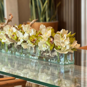 Casa Moderna con blanco vandas y verde cymbidiums