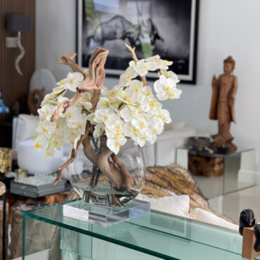 16″ luna jarrón con blanco orquídeas