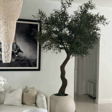 7′ olivo árbol en mate beige 30″ esférico jardinera