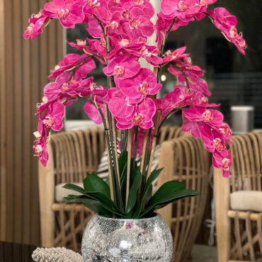 orquídeas en craquelado espejo jarrón