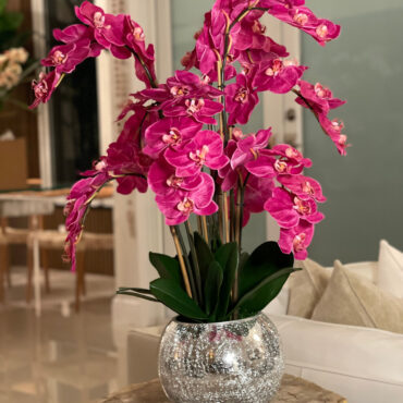 orquídeas en craquelado espejo jarrón