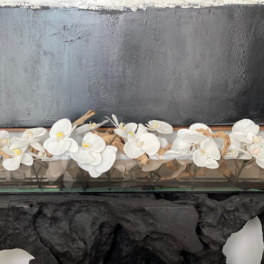 36″ Casa Moderna negro teñido vidrio plato jardinera con blanco phalaenopsis orquídeas