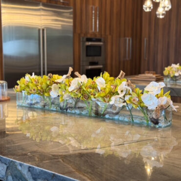 Casa Moderna con blanco vandas y verde cymbidiums