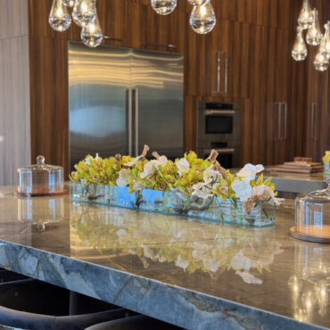 Casa Moderna con blanco vandas y verde cymbidiums