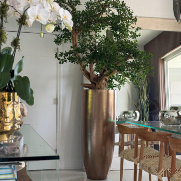 Artificial negro olivo bonsái árbol en dorado Revolver jardinera